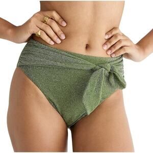 New J. Crew Green Sparkle High Cut Tie Waist Bikini Swim Bathing Suit Bottom XXS